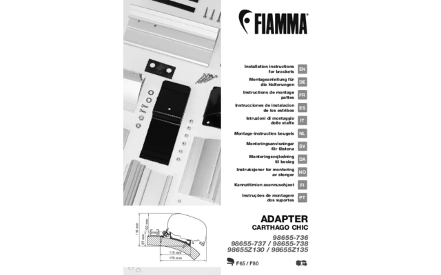 FiammaChartago Chick Rapido I80 - I90 Markisenadapter Für Fiamma F80/F65 400 Cm 1 FiammaChartago Chick Rapido I80 - I90 Markisenadapter Für Fiamma F80/F65 400 Cm
